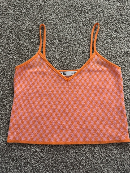 Zara Tops - ZARA Pink and Orange Check Knit Cami
